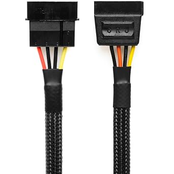 CRJ 4-Pin Molex to 15-Pin SATA Power Adapter Cable - 12-inch 30cm, Black Sleeved - Power SATA Hard Drives, SSDs from a 4-Pin Peripheral Molex Power Supply Connector