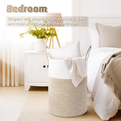 Miniatura 4 de Artfeel Cesta de lavandería de cuerda de algodón tejida, 60 litros para almacenamiento decorativo de ropa sucia, juguetes y mantas en el baño,