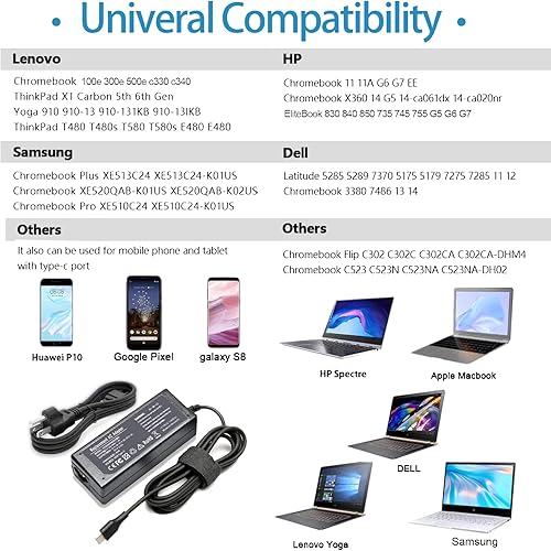 Miniatura 4 de NBAT - Cargador USB tipo C de 45 W para Lenovo ThinkPad T480 T480s T580 T580s E480 E580 L480 L580 X280 Yoga C940 C740 S730 720S 730 720-13IKB