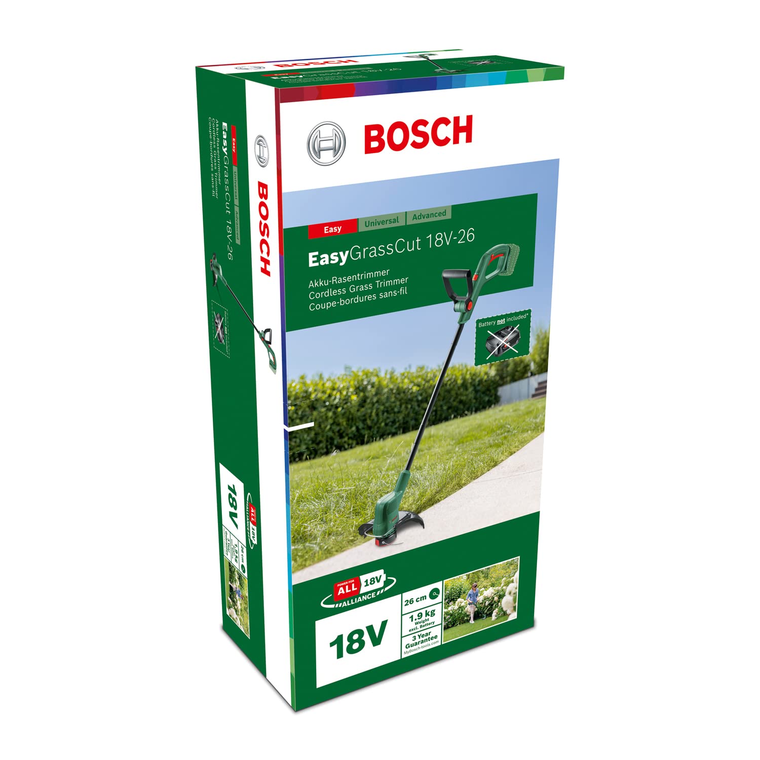 Bosch EasyGrassCut Débroussailleuse sans fil 18V-26 (1 batterie, système 18 volts, diamètre de coupe 26 cm, emballage cartonné)