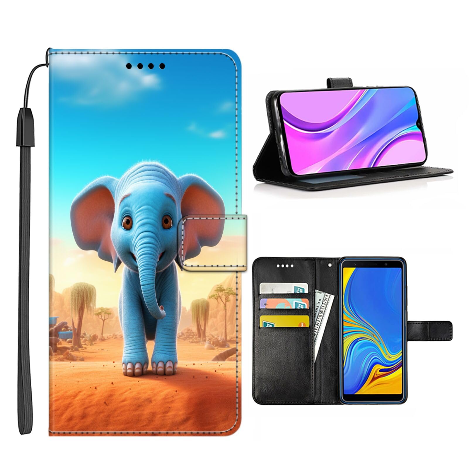 Elgzigok Wallet Phone Case for LG G7 with Elephant-aa227 - Stylish and Functional PU Leather-Free Smartphone Case with Card Holder Multicolor