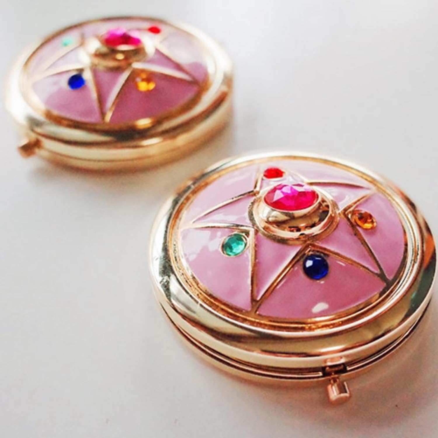 Cosmetic Makeup Folded Mirror, Anime Star Crystal Compact Mirror, Portable Travel Personal Handheld Foldable Double Sided Mirror, Cosplay Prop for Beauty Lovers, Pink, 102605520086
