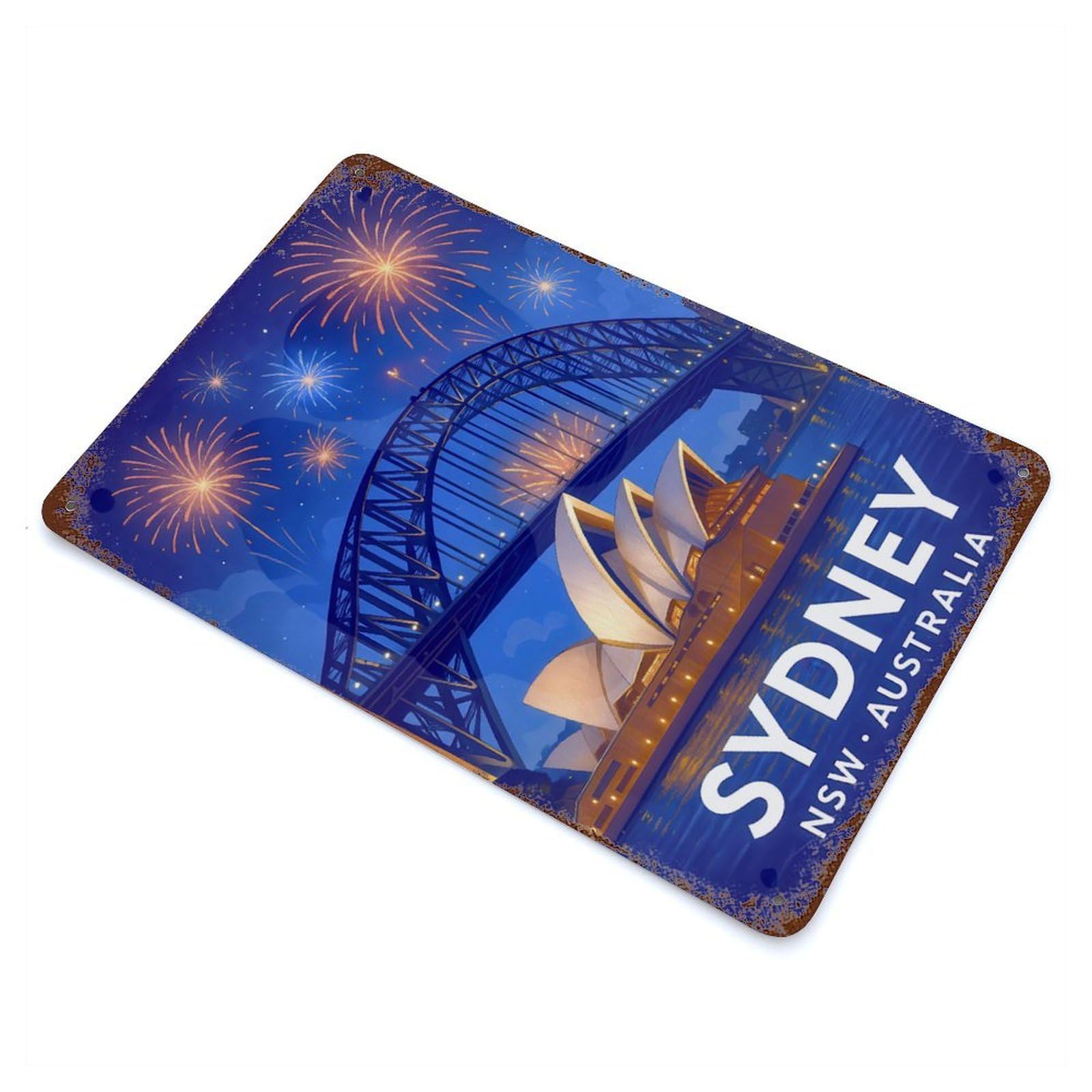 Rust Effect Sydney Harbour Bridge & Opera House Retro Metal Sign 11.8"x7.9", Classic Wall Plaque for Cafe, Home Bar And Lounge Decor