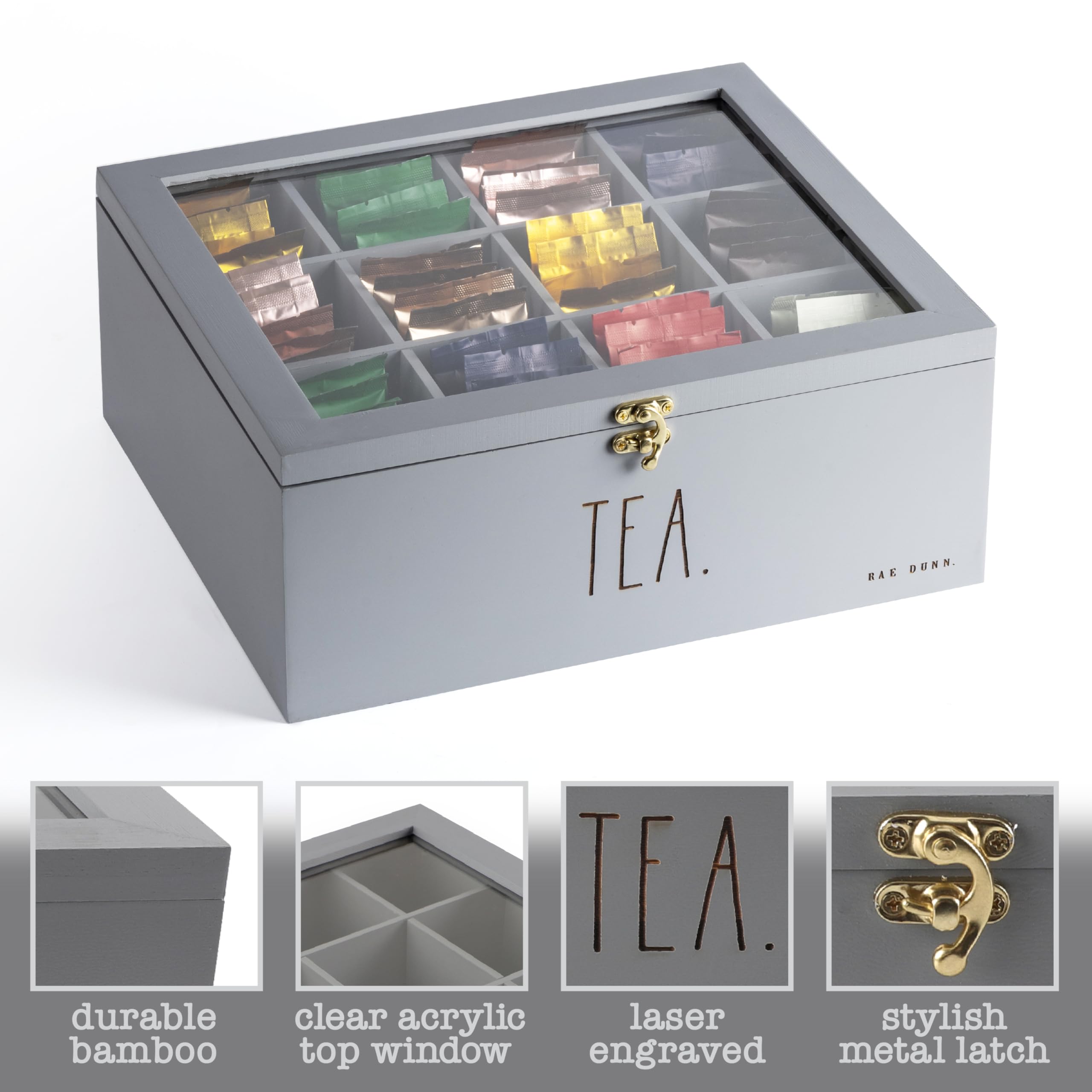 Amazon.com: Rae Dunn Tea Bag Organizer - Tea Box Divided Storage