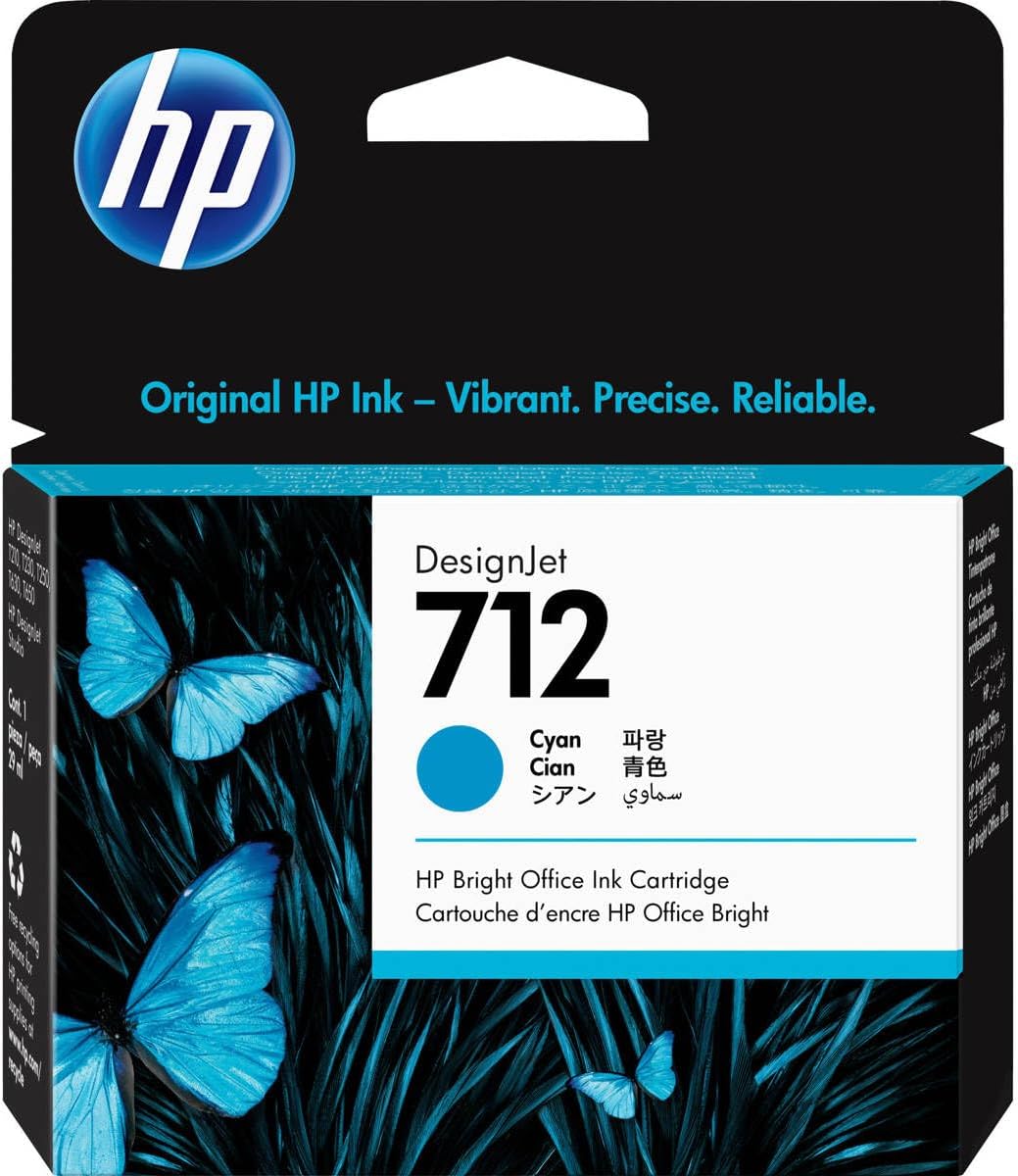 HP 712 29ml Cyan DesignJet Original Ink Cartridge for T650, T630, T230, T210 & Studio Plotter Printers