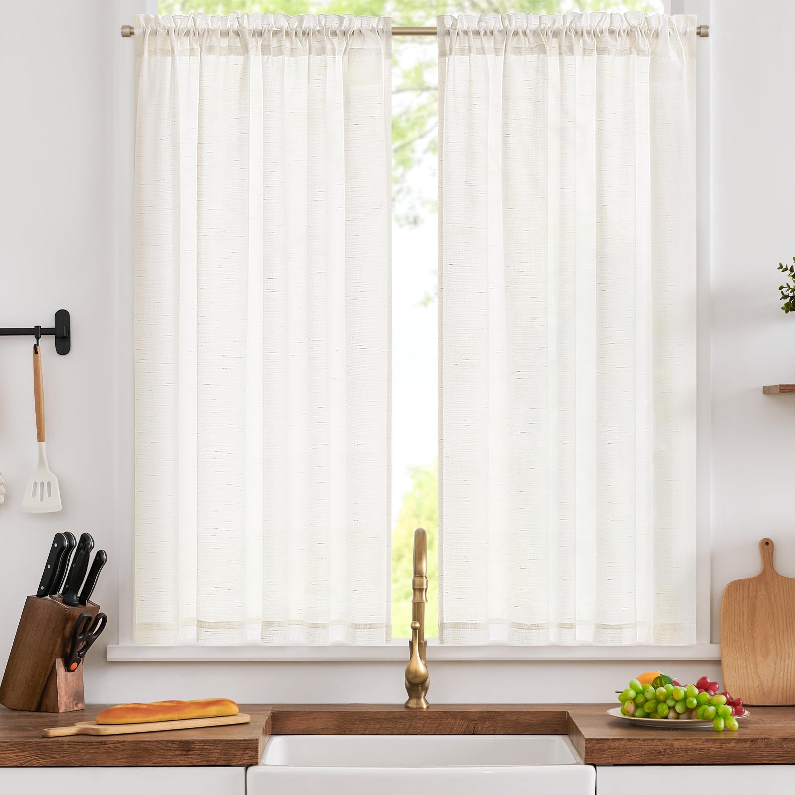 TOPICK White Light Filtering Linen Look Kitchen Curtains, W36xL54, 2 Panels