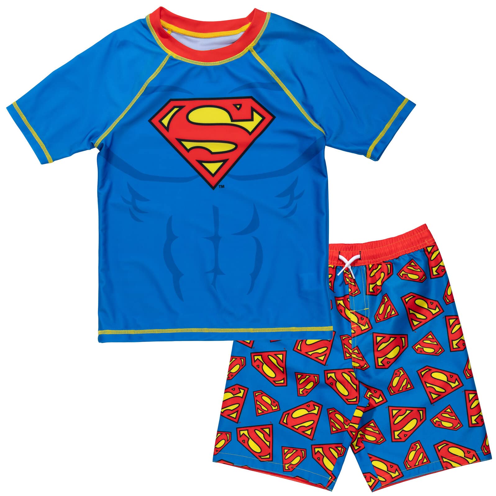 DC Comics Justice League Batman Toddler Boys Rash Guard and Swim Trunks Outfit Set Toddler to Big Kid