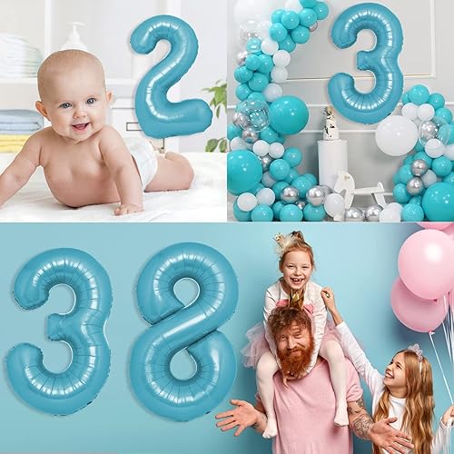 Miniatura 5 de Globo gigante de 40 pulgadas color azul macarrón con el número 8, globos de aluminio de aluminio de Mylar con helio para fiestas de cumpleaños,