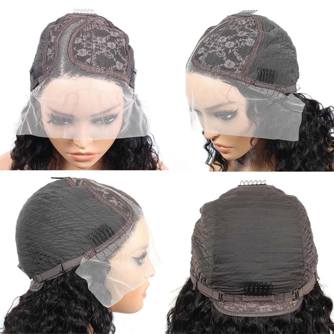 Peruki z ludzkich włosów z głębokiej fali wstępnie oskubane krótkie peruki Bob Lace Frontal brazylijskie peruki dla kobiet bezklejowa peruka 13 x 5 x 2 30 cm #180%