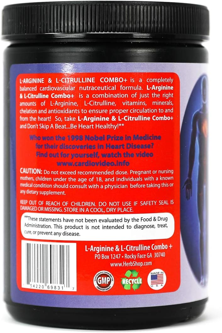 L-Arginine 5000mg L-Citrulline 1000mg Combo Powder 16 Oz. - Tart Cherry Cardio Heart Health Supplement, Nitric Oxide Booster, Pre Workout, Pack of 3 : Health & Household