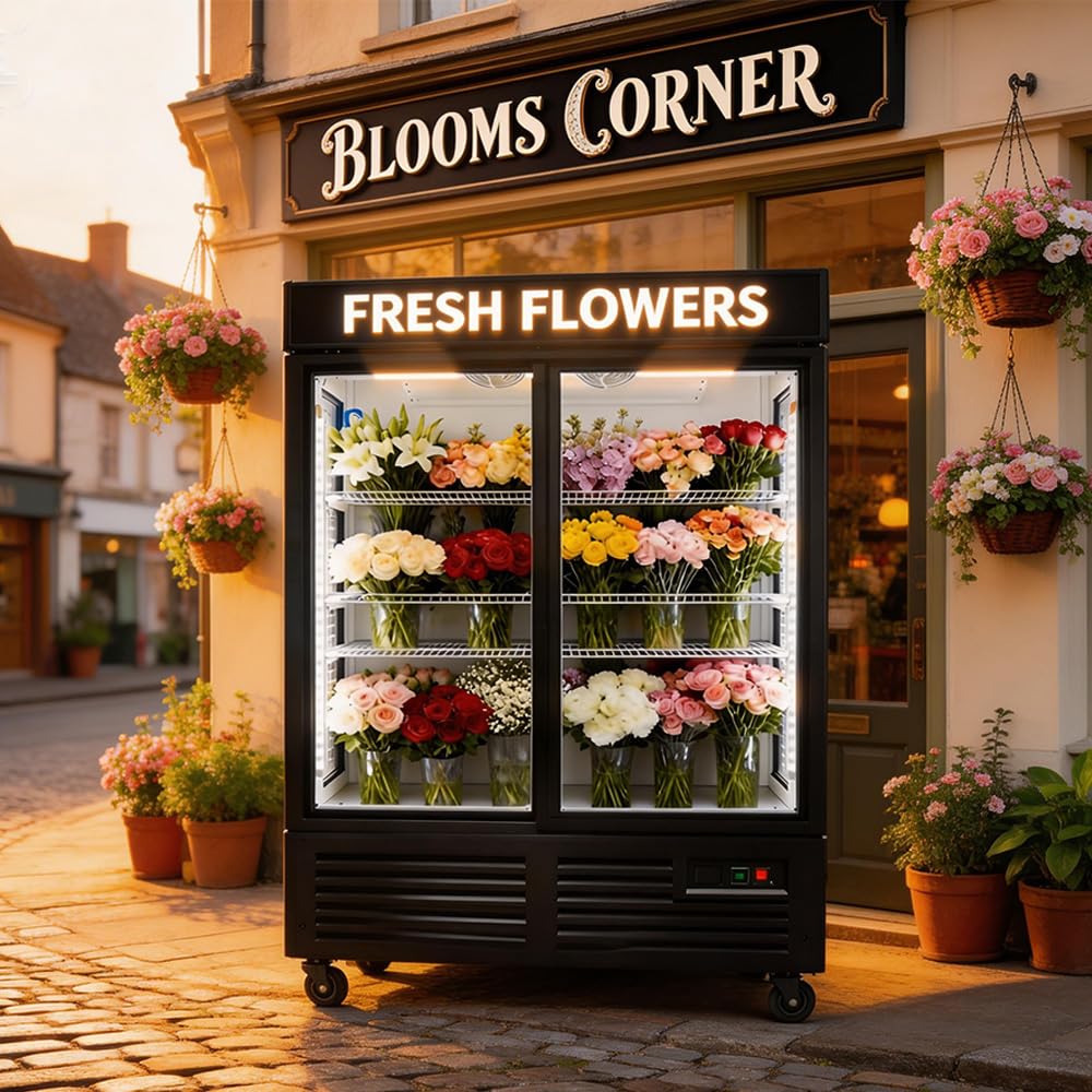 Nafcoool Commercial Flower Beverage Cooler Floral Display Fridge,Glass Door Drink Refrigerator With LED Light Adjustable Shelves,Etl Sanitation,Wheels Included,43 Cu Ft,47" Wide,Wheels Included on Fridge.com - View 3