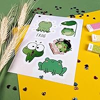 Vista 7 de BulbaCraft Conjunto de calcomanías de ranas kawaii, 50 piezas de vinilo verde y blanco para niños, impermeable, resistente a los arañazos, uso