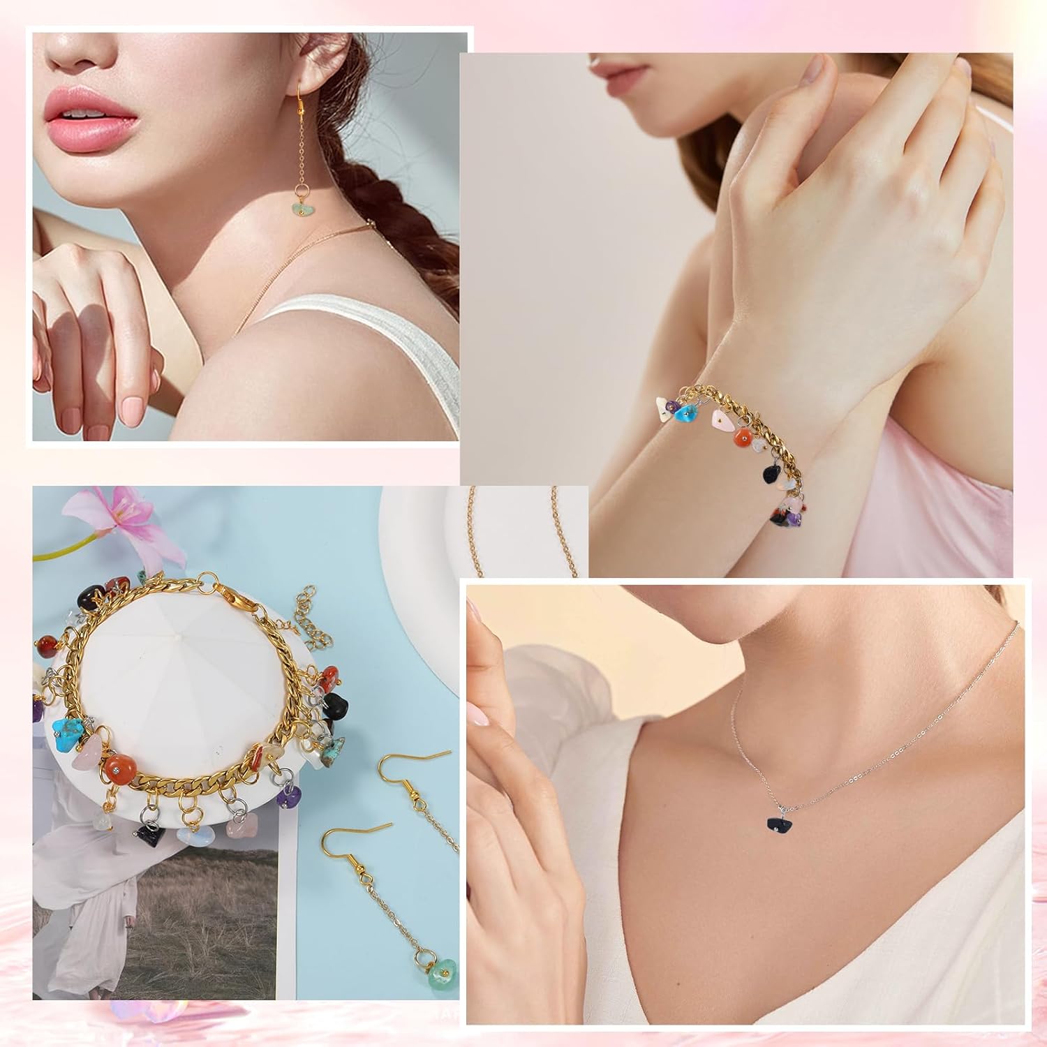 150Pcs 30 Styles Mixed Gemstone Nuggets Charms Stone Charms Crystal Pendants Bulk with 304 Stainless Steel Jump Ring for Necklace Earring Jewelry Making - Image 7