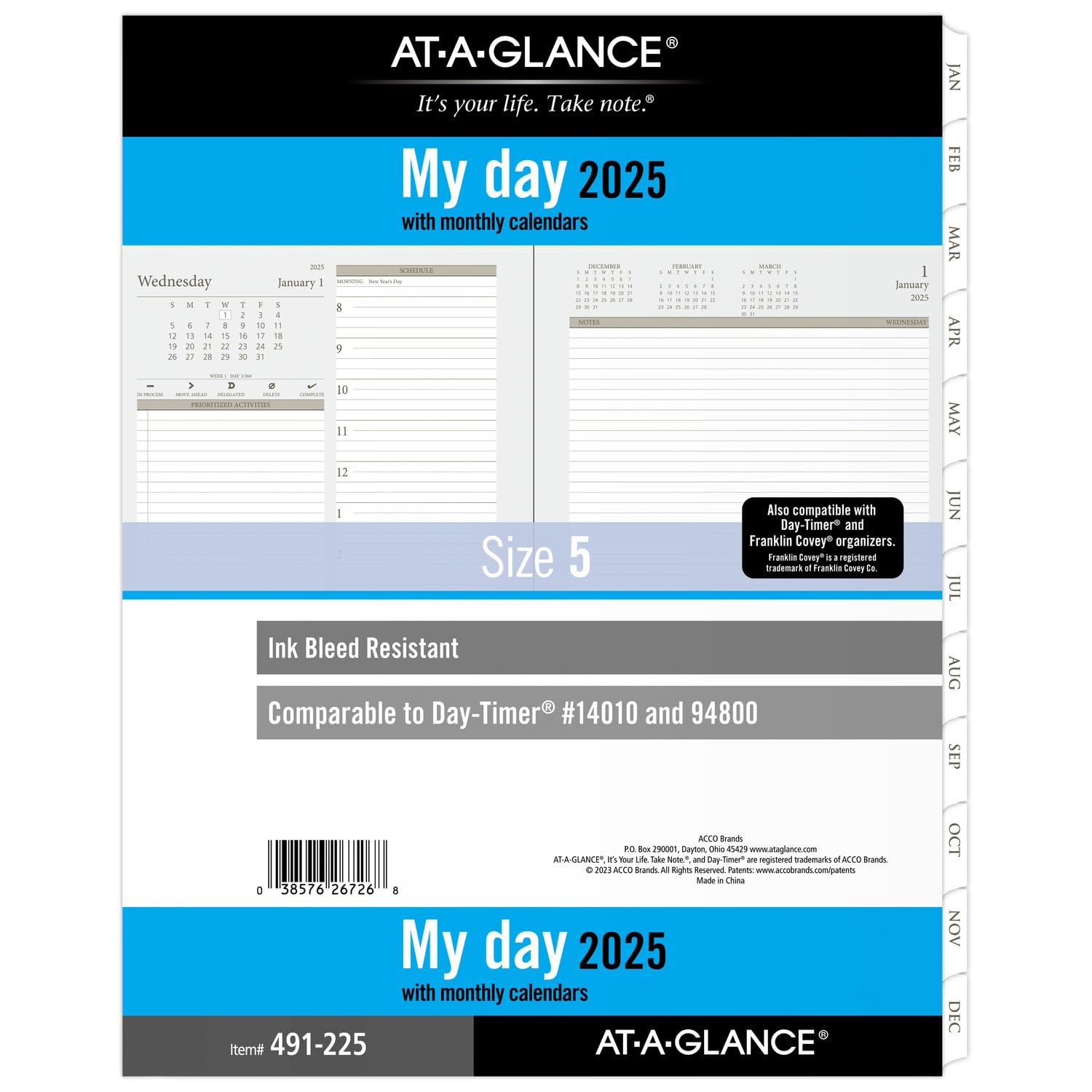 AT-A-GLANCE 2025 Planner, Daily, 8-1/2" x 11", Folio Size, Two Page Per Day Refill, Loose-Leaf (491-225-25)