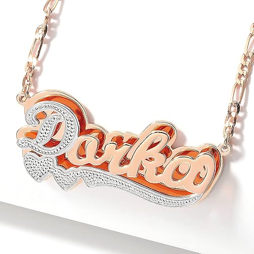 Miniatura 2 de Drawelry Collar con nombre personalizado de dos tonos, placa de oro de 18 quilates, doble chapado en corazón hecho en corazón, collar con dije de