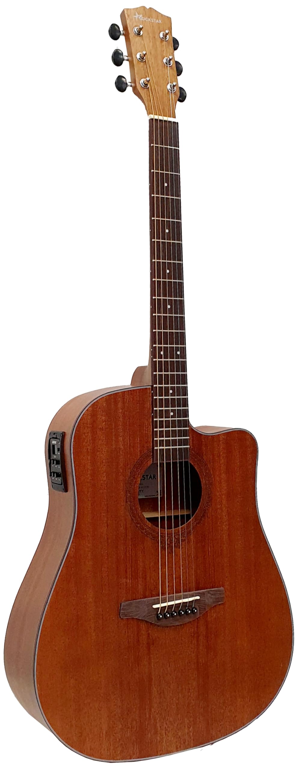 ROCKSTAR - Guitarra Electroacústica Dreadnought SA-4122EQ con Ecualizador 5 Bandas, Presencia, Afinador y Cutaway - Caoba y Palisandro Técnico