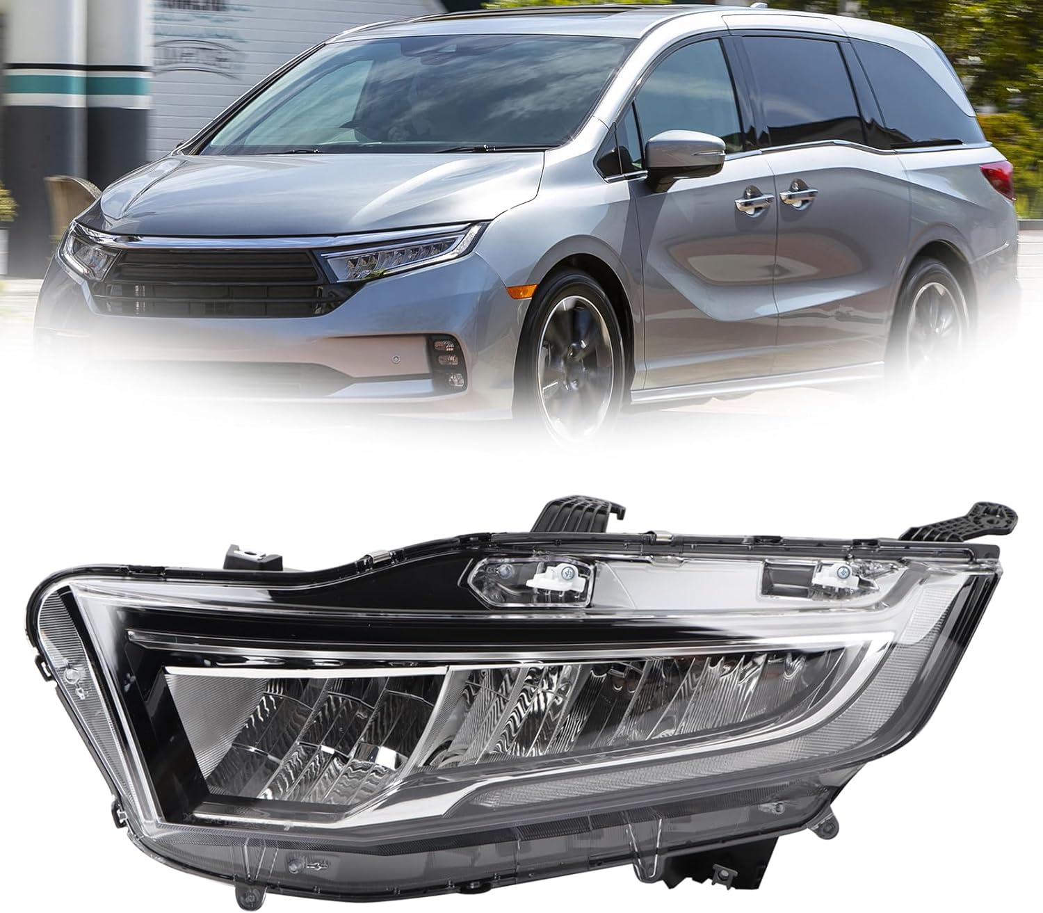 LH Chrome Trim Full LED Type Headlights Assembly Compatible with 2021-2023 Honda Odyssey EX/EX-L/Touring/Elite Headlamp Left Driver Side Replacement HO2502203 33150THRA31