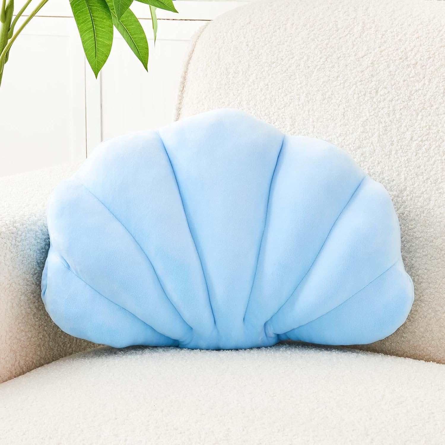 Uvvyui Blue Velvet Sea Shell Shaped Throw Pillow, 18x13 Inch, Soft PP Cotton Fill, Modern Beach Room Decor