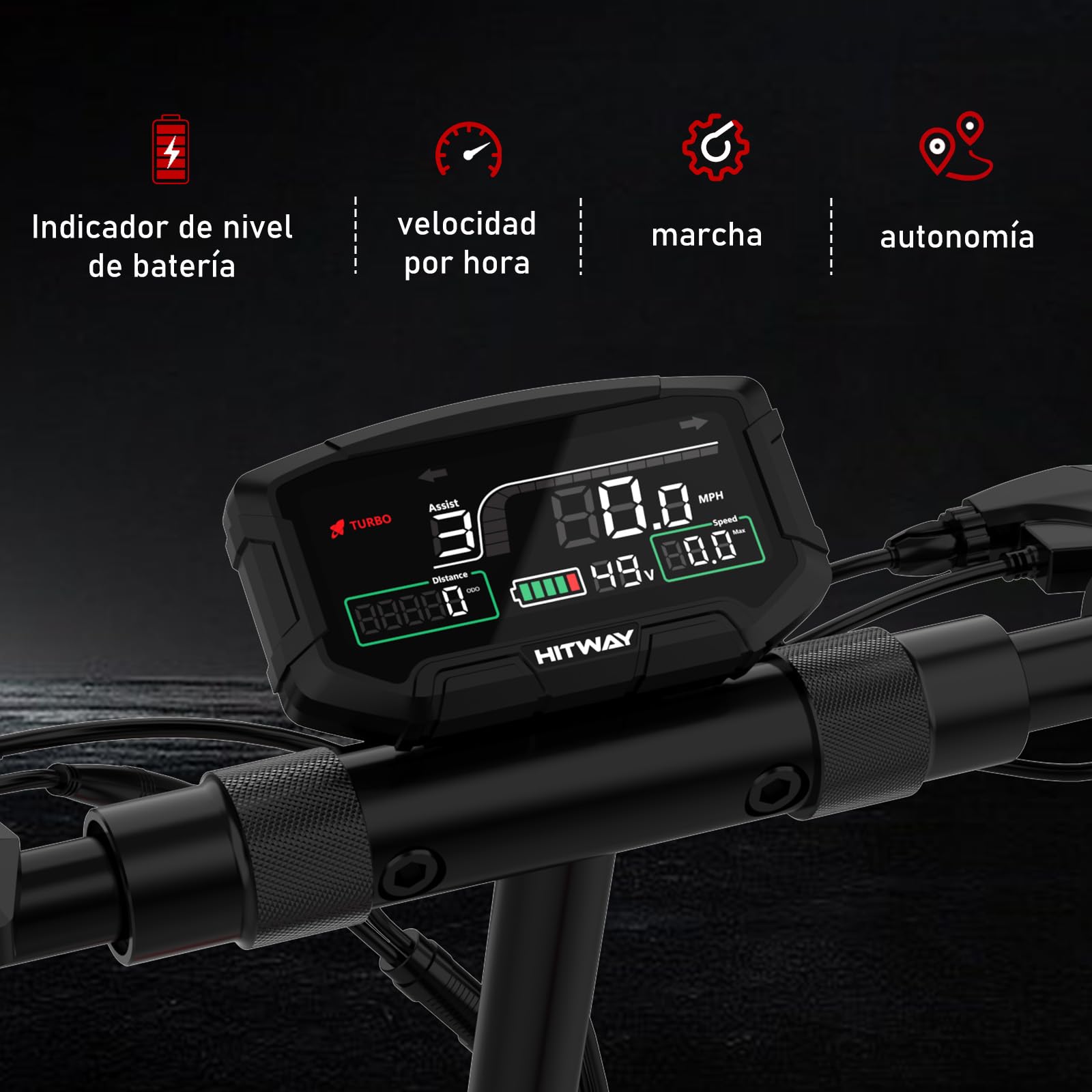 HITWAY Patinete Eléctrico Adultos Potente 1200W, Autonomía 90-110 km, Batería 15.6-27Ah, Ruedas 10” Tubeless, Scooter Eléctrico Plegable con App, Intermitentes,25 km/h