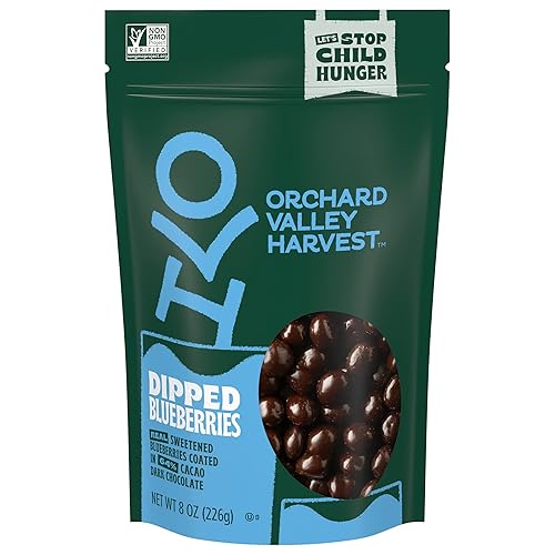Orchard Valley Harvest Arándanos bañados en chocolate oscuro, 8 onzas (paquete de 1), hecho con arándanos endulzados reales, sin gluten, sin OMG,