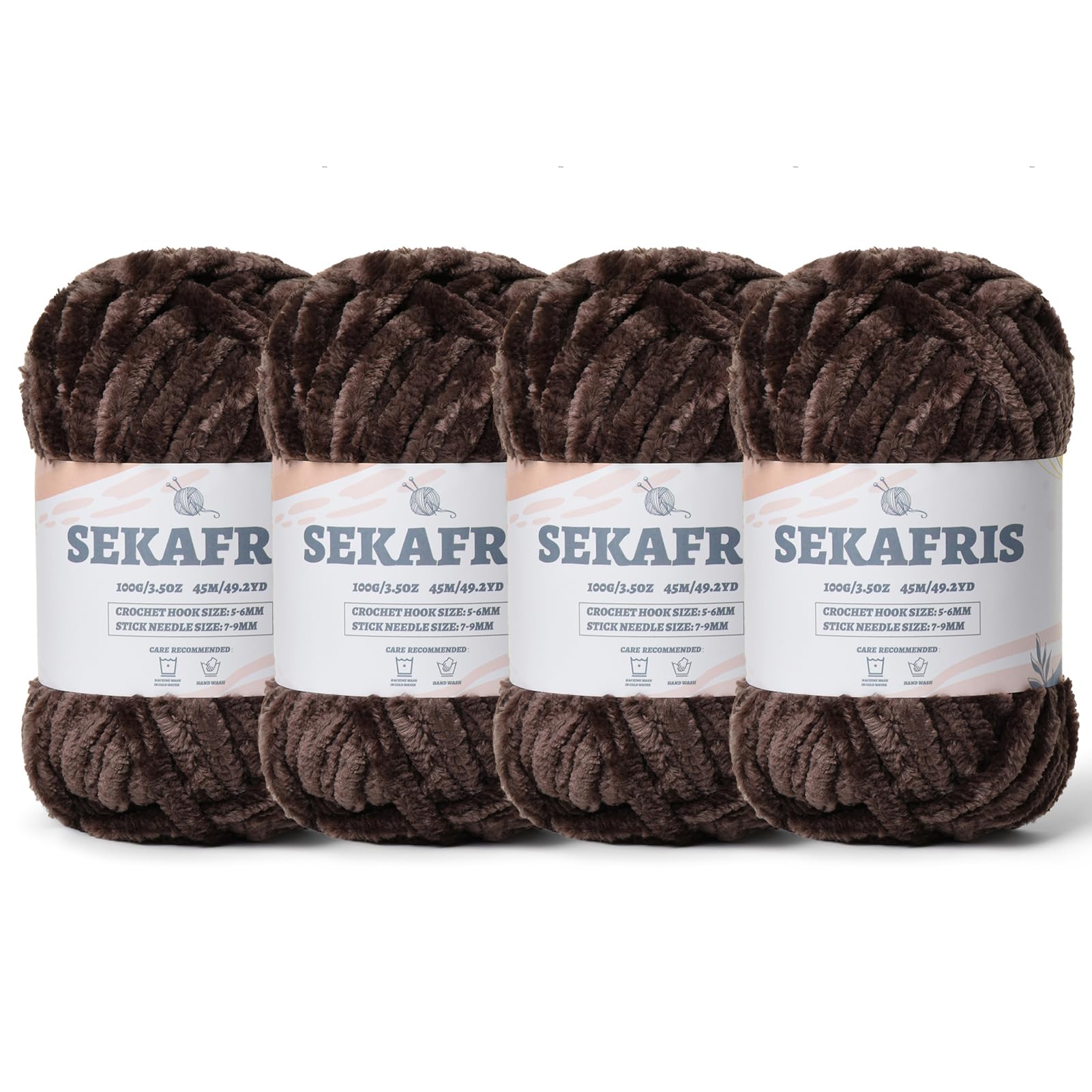 Chenille Velvet Soft Yarn Coffee 4 Pack