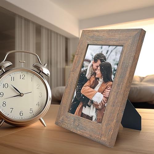 Miniatura 6 de Golden State Art, Portarretratos de 5 x 7 pulgadas, estilo de grano de madera campestre, exhibición de mesa, ganchos traseros para exhibición de