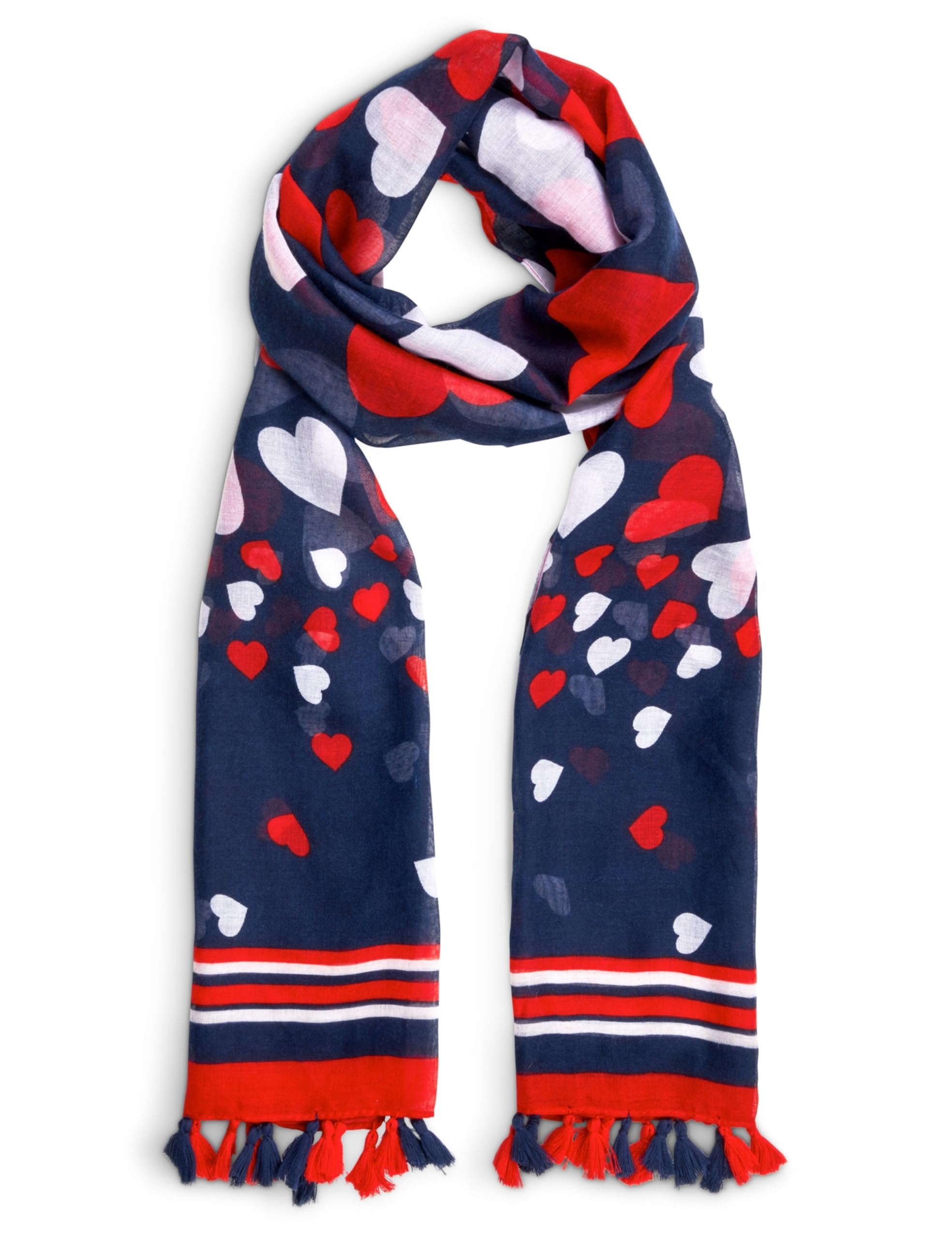 LOVARZI Scarf for Women - Heart Print Red White and Blue Scarf for Ladies - Beautiful Red Scarves and Wraps - Christmas Scarf Gift For Women and Girls
