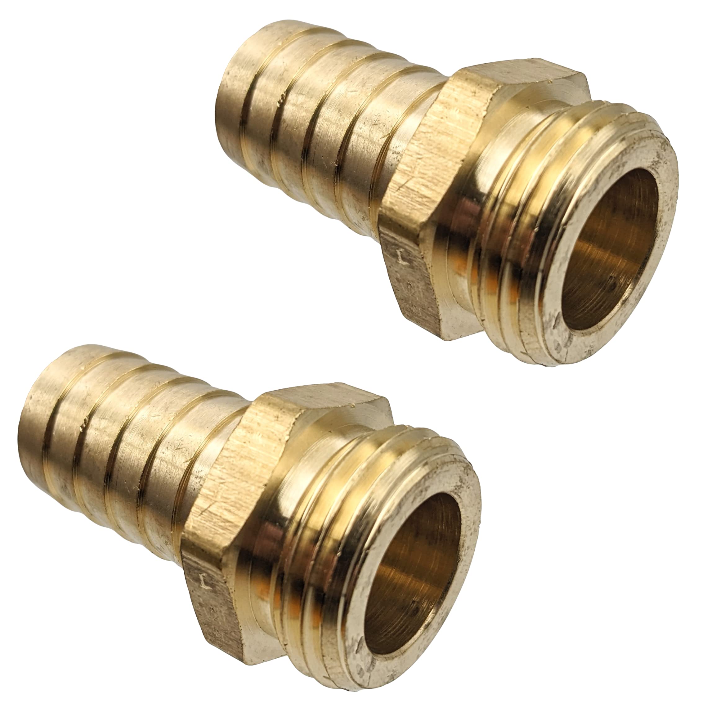 Adaptador de manguera de jardín de latón, clavija de 3/4 pulgadas y conector macho GHT de 3/4 pulgadas, soporte de alta presión, resistente al óxido y a la corrosión, paquete de 2
