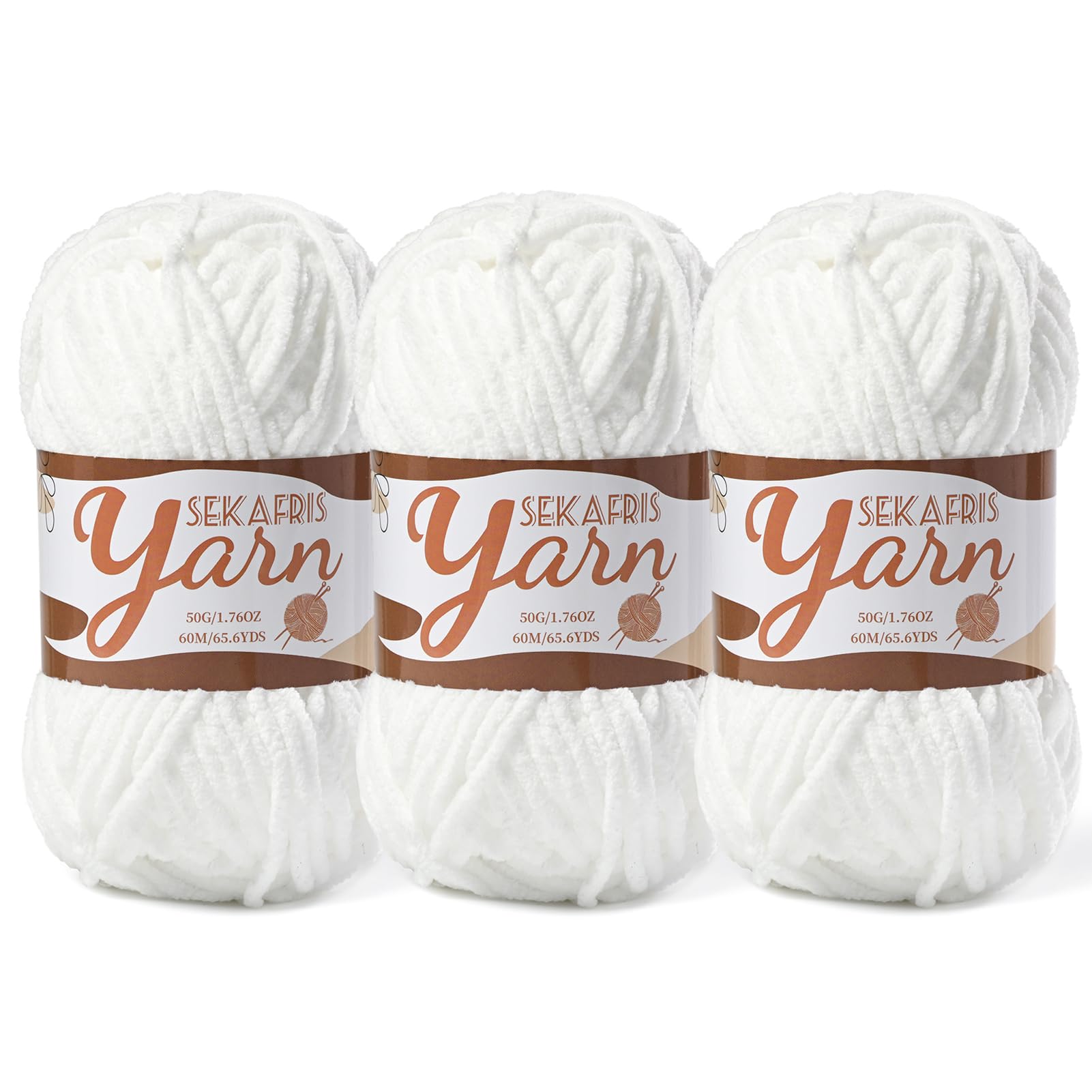 Chenille Yarn for Crocheting Crochet Snow White Yarn 3 Pack