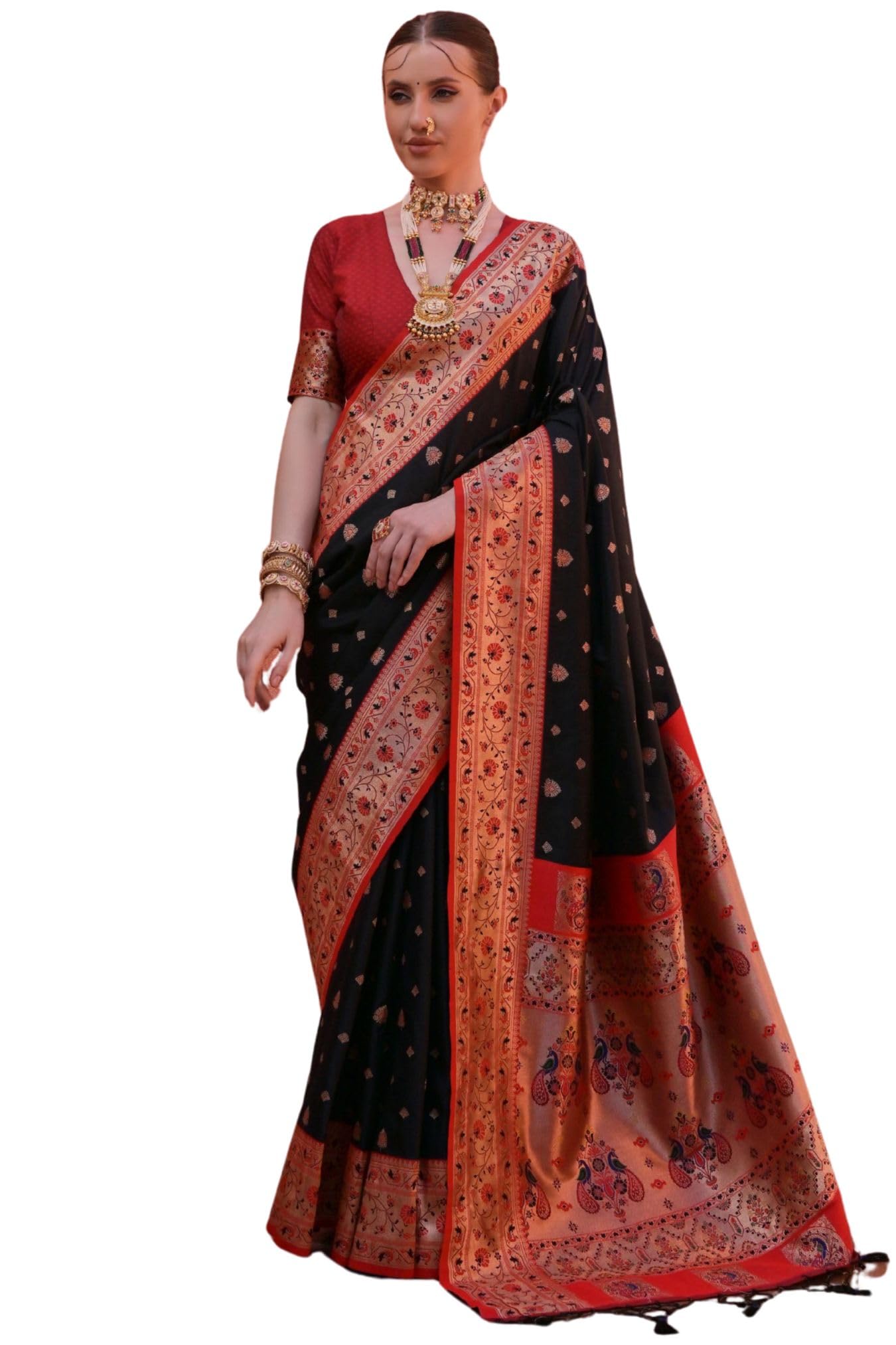 SGF11 Women's Kanjivaram Paithani Soft Silk Saree With Unstitched Blouse Piece