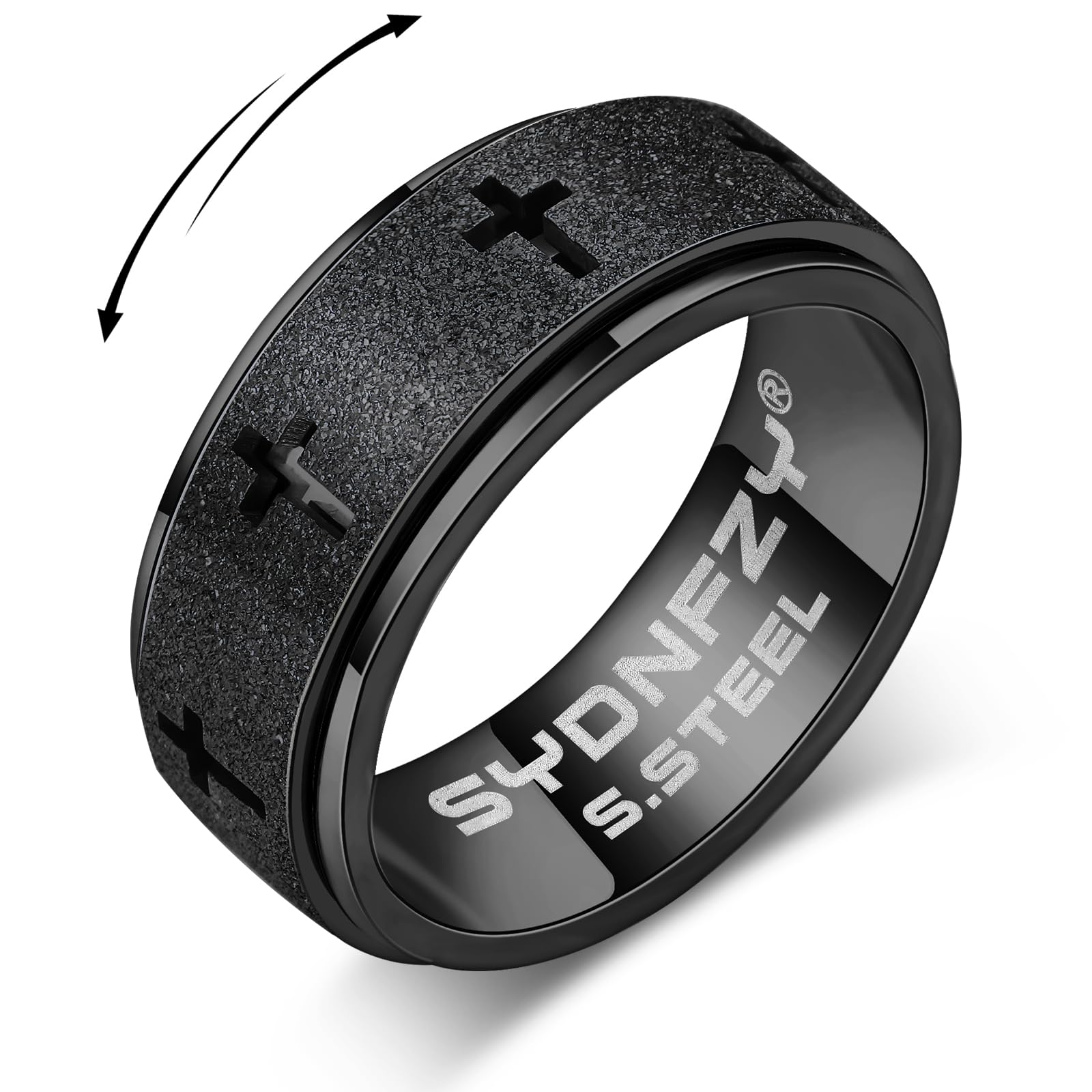 SYDNFZYAnxiety Spinner Ring for Men - Stainless Steel Fidget Spinner Ring, Band Cross Thumb Roating Rings for Stress Relief 8mm Anxiety Relieve Fidget Toys for Adults Ring Size 6 7 8 9 10 11