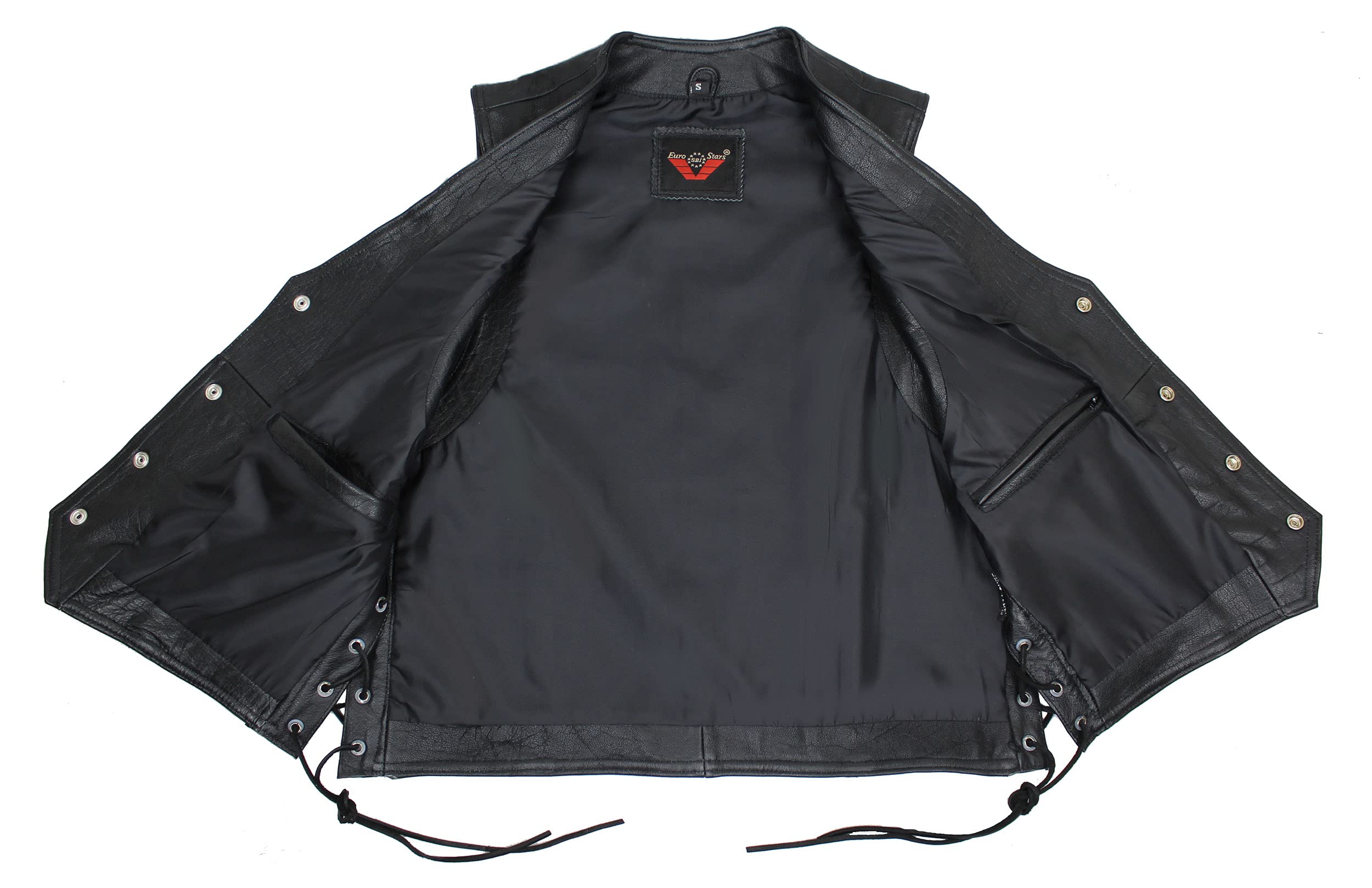 EURO STARS Lederkutte Herrn Biker Druckknöpfe LederwesteSchwarz, Herren Lederkutte, Choppers Lederweste, Rockerweste, Clubweste, Lederkutte, Kutte, Leather Vest black