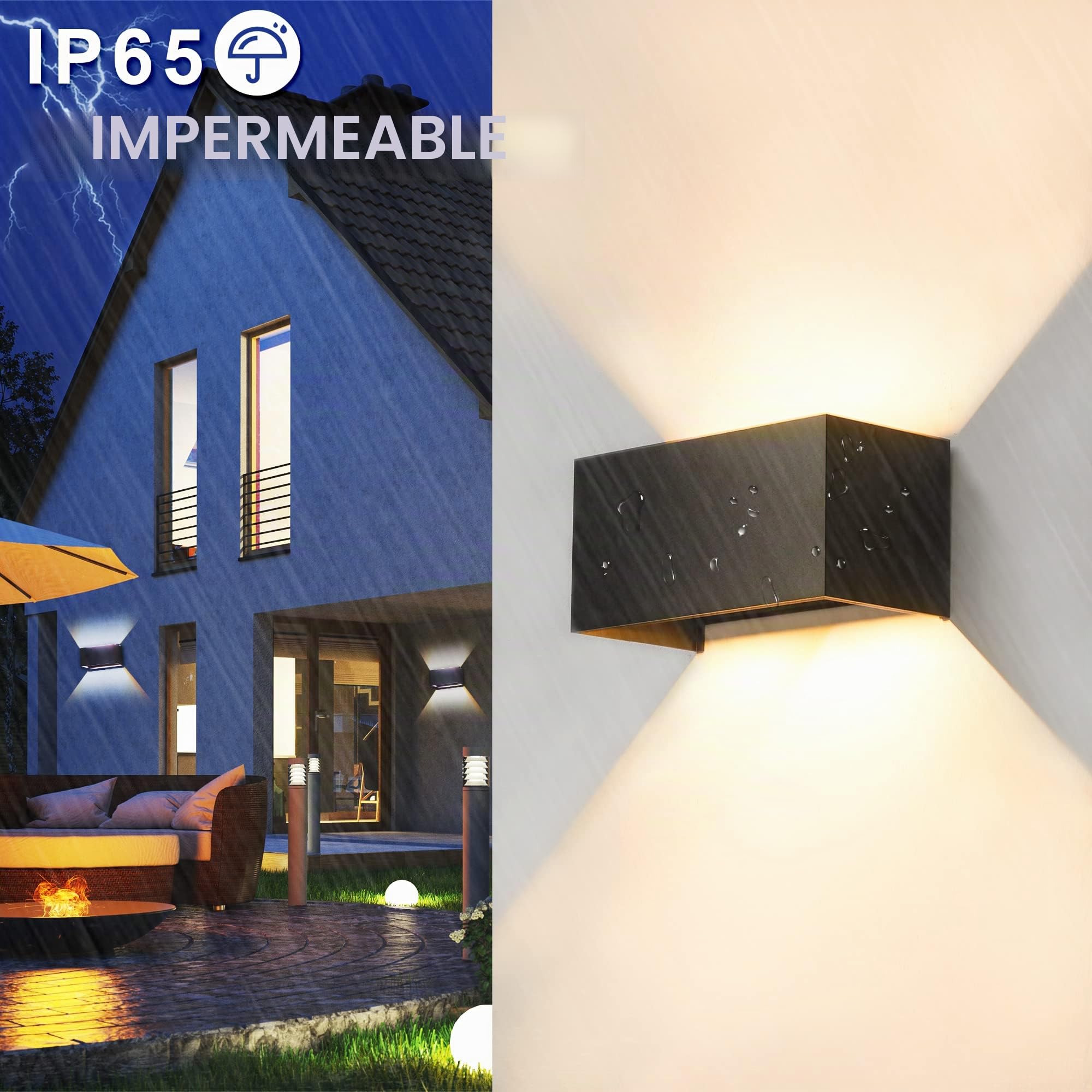 Aplique LED Moderno para Pared Exterior e Interior, IP65 Impermeable, 3000K Blanco Cálido, Aluminio, Ángulo de Haz Ajustable, Negro