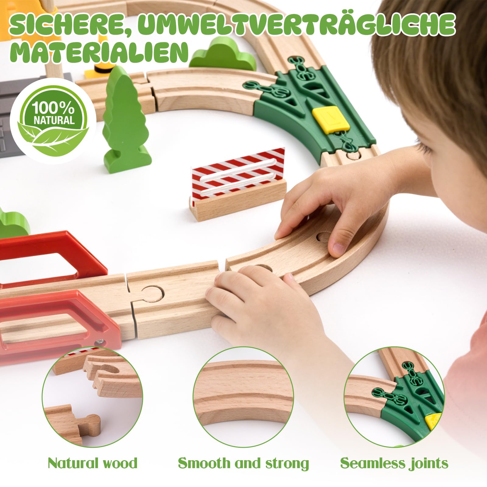 Holzeisenbahn Set, Bergbau-Zugset für Kinder, Spielzeugeisenbahn für Jungen und Mädchen mit Holzeisenbahnschienen, Modelleisenbahn-Set, Bergbau Themen Holzeisenbahn Spielzeug, Geschenk für Kinder