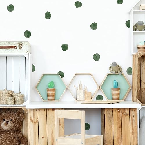 Miniatura 2 de ROFARSO 120 calcomanías de 2.2 pulgadas, color verde negruzco, acuarela, lunares, calcomanías de pared, calcomanías de bricolaje removibles para