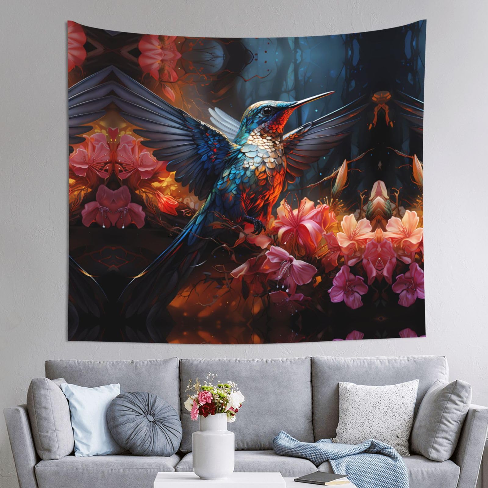 HLSBSSL 60x51in Hummingbird Printed Tapestry Tablecloth for Dormitory and Picnic Rooms - Multifunctional Fabric Hanging