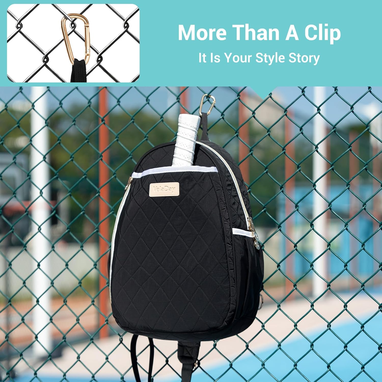 Pickleball Bag for Women, Quilted Stylish Sling Bag, Adjustable Shoulder Strap, 2 Storage Compartment Holds Paddles, Balls,Shoes - Image 5