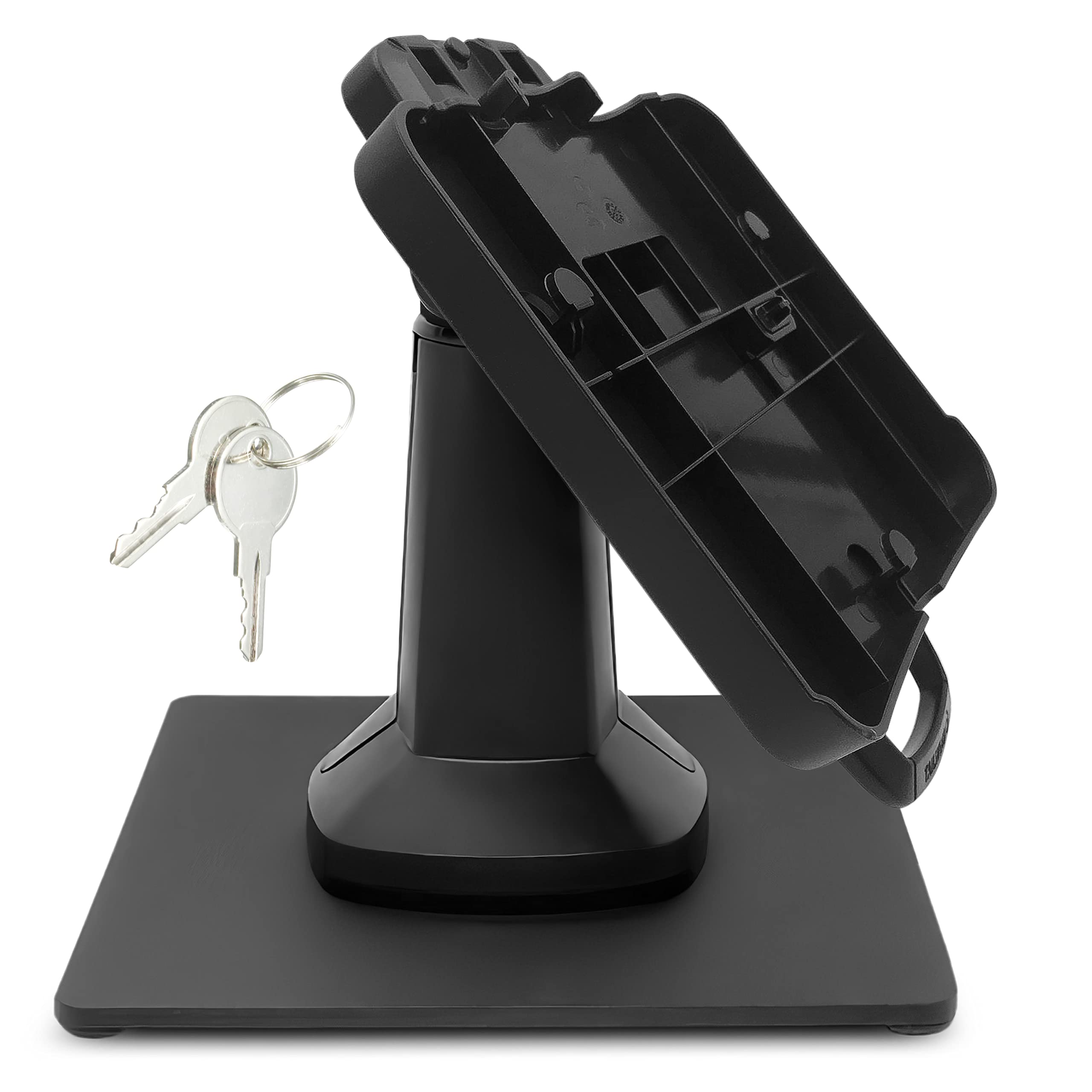 ENS Tailwind Ingenico ISC 480 7" Latch and Key Lock Flexipole Plus Pole Mount Terminal Stand with Square Freestanding Mobility Base Plate, Black