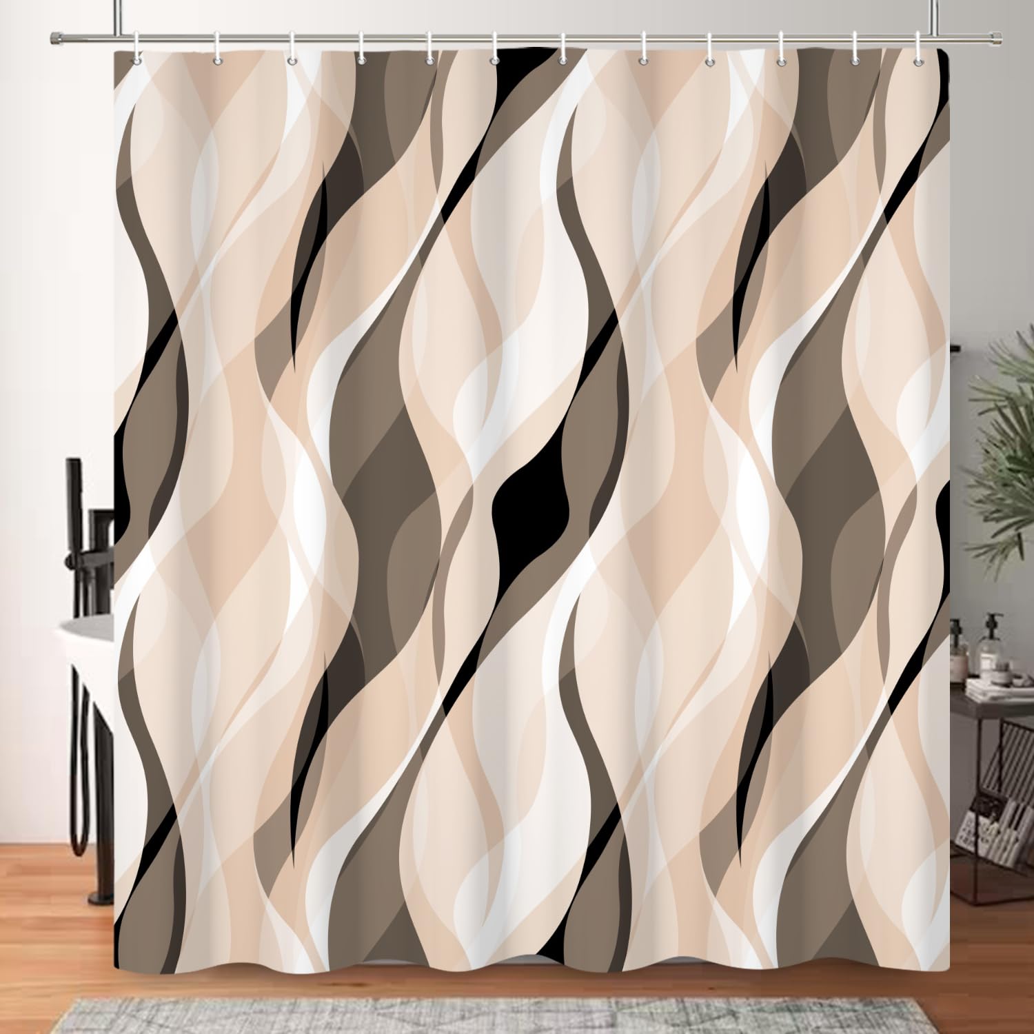 Rideau de douche beige 180x200 moderne abstrait textile imperméable lavable pour baignoire