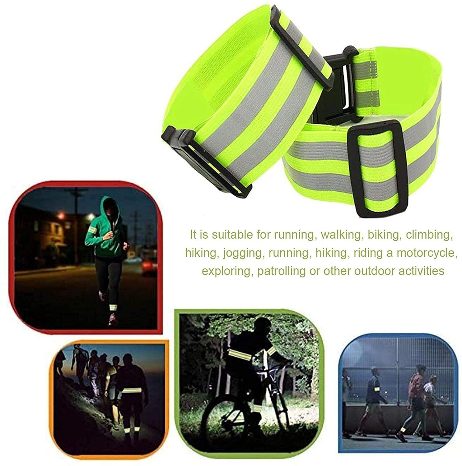 JJJ Bandas Reflectantes for Armbistleg Brazo Brazo Pierna de Tobillo Alta Visibilidad Reflective Engranaje for Caminar por la Noche Ciclismo y Correr for el Brazo Tobillo Elástico Elástico Regular