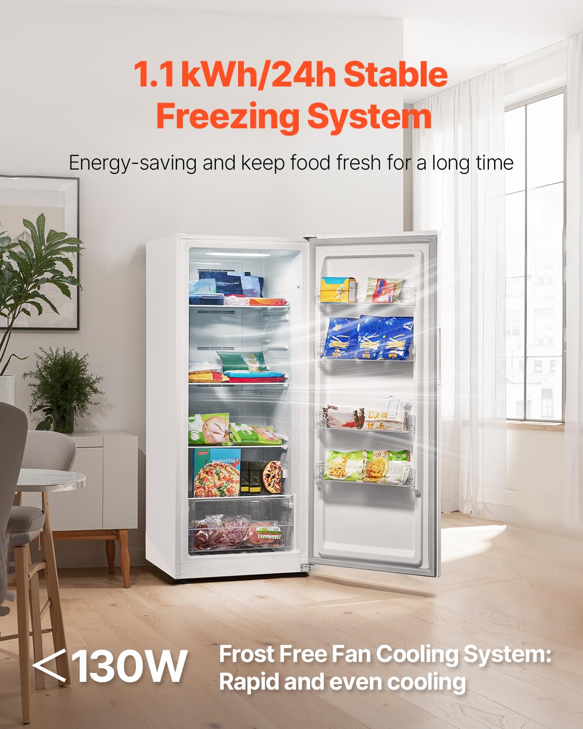 VEVOR Convertible Freezer/Refrigerator, 14 Cu.Ft Frost Free Upright Freezer With Temp Control Panel, Door Open Too Long Alarm, Adjustable Shelves And LED, Standing Fridge For Kitchen, Office, Garage on Fridge.com - View 2