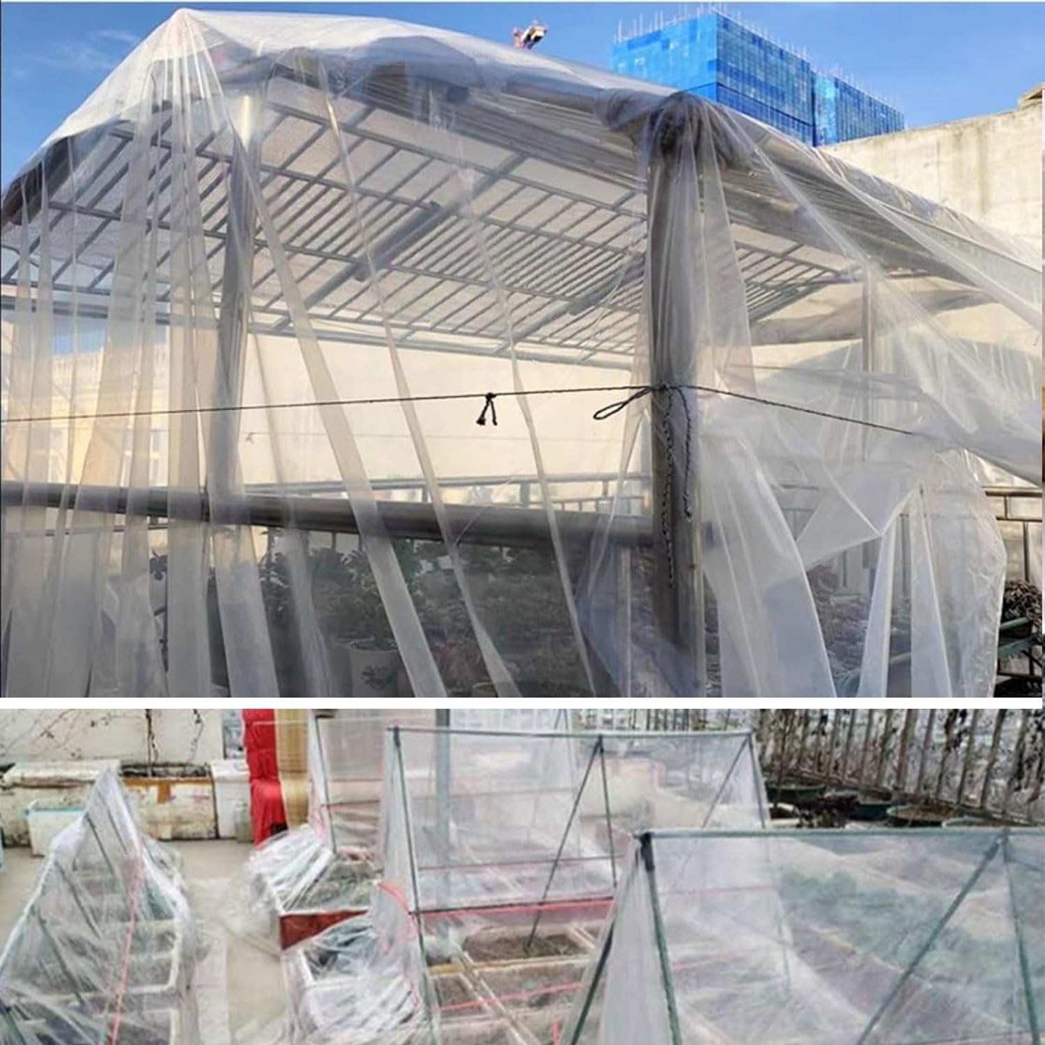 Cubierta de Película Invernaderos, Polietileno Impermeabilización | Transparente de Protección de Las Plantas Láminas de Cubierta de La Película Al Aire Libre Jardín(20 x 26 FT)