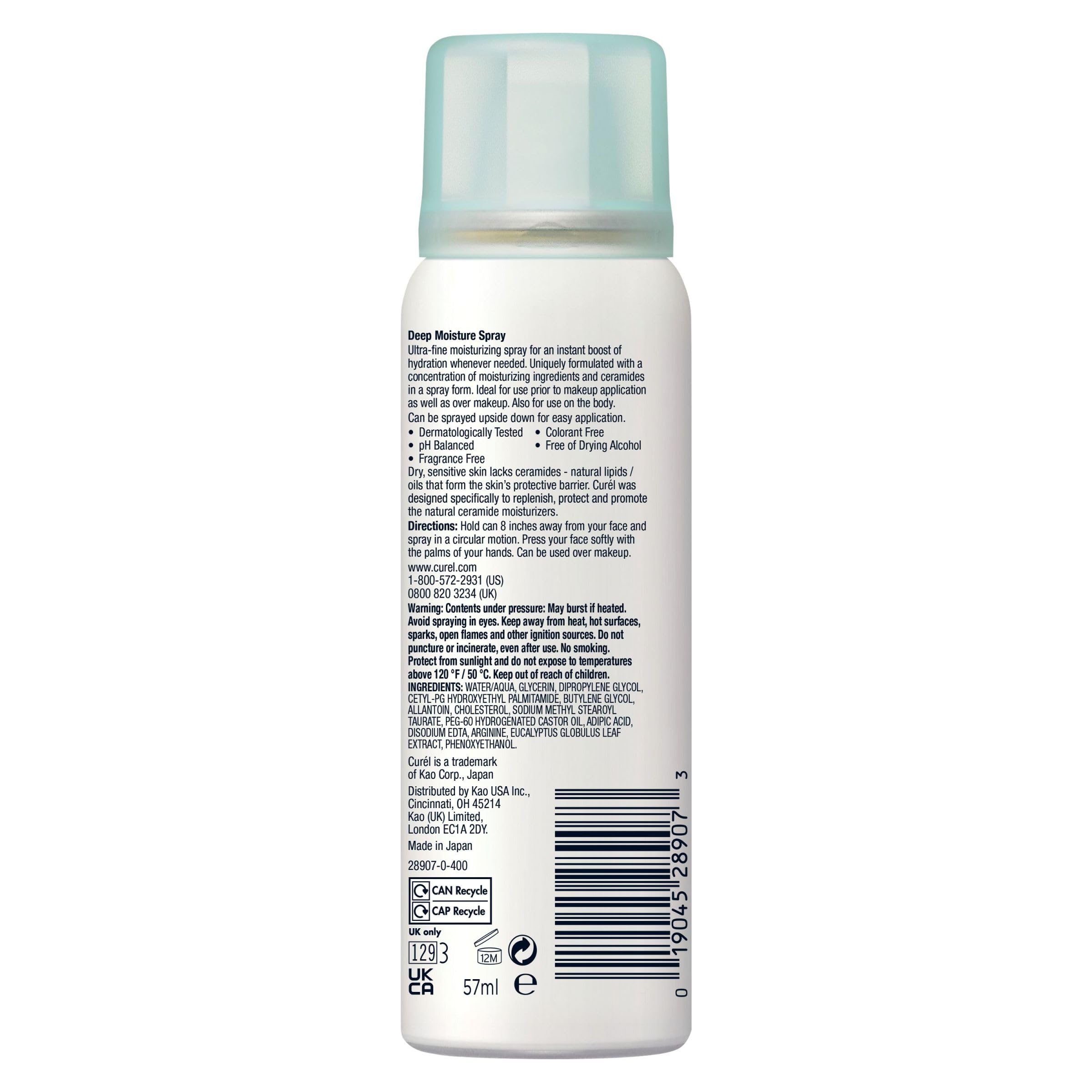 Curel Curél Spray Hydratant Profond Mini 60 g pour peaux sèches et sensibles