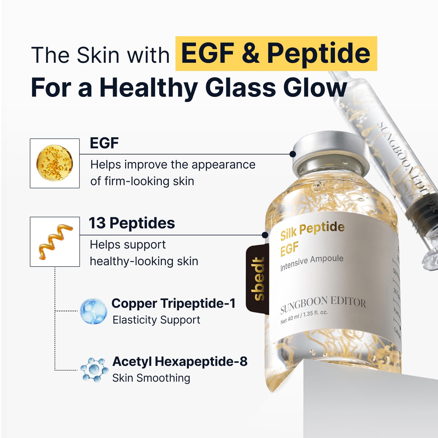 SUNGBOON EDITOR Glass Skin Glow Trio Set, EGF Silk Peptide Ampoule + EGF Gold Overnight Mask + Deep Collagen Serum, Korean Skincare, Gift Set for Women