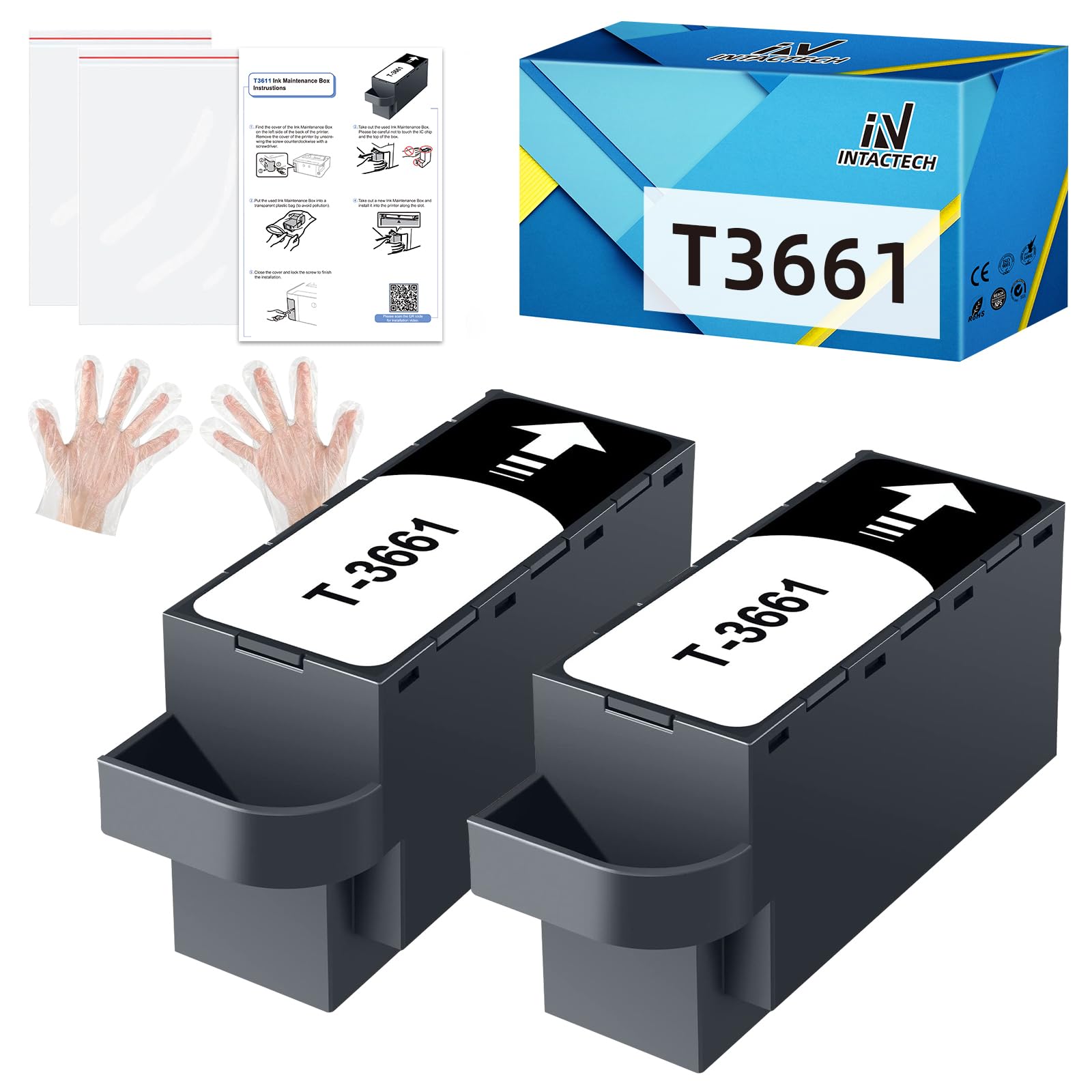 IN INTACTECHT3661 Ink Maintenance Box (T366100 / T366) 2-Pack for XP-15000 XP-6100 XP-970 XP-8600 XP-8700 XP-6000 XP-8500 Expression Premium Photo Printer