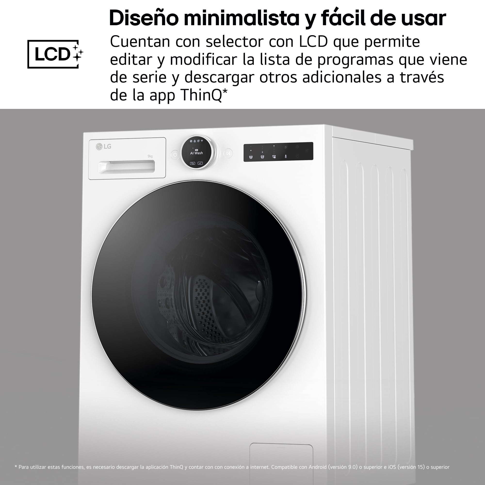 LG F4X9009TWCE Lavadora Inteligente, 9 Kg, 1400rpm, Carga Frontal, 23 Programas, AI Direct Drive, TurboWash 360º, 60% más eficiente que A, Serie 900, Blanca