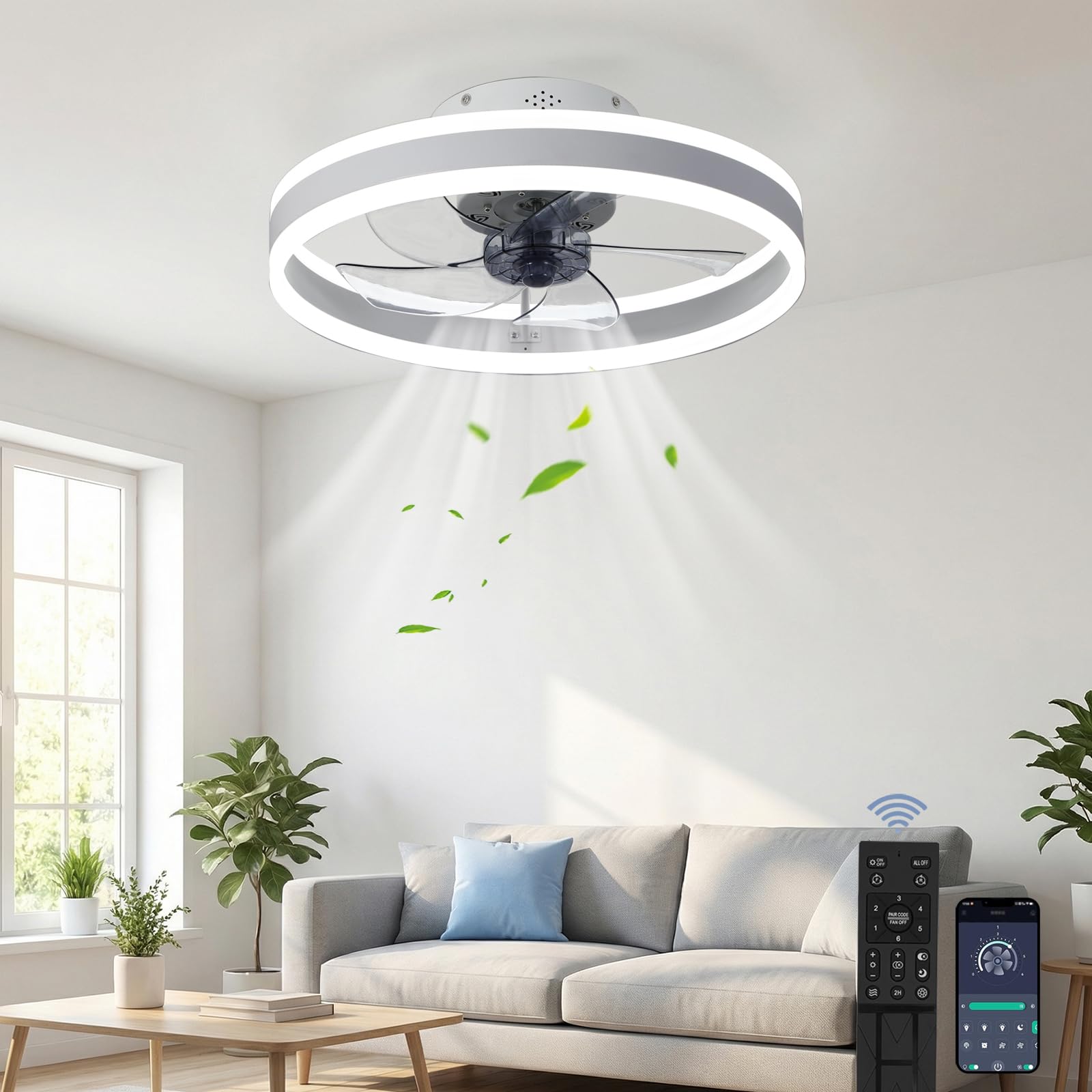 Yuye White Ceiling Fan With Lighting, 3 Color Temperatures And 6 Speeds, Led Ceiling Fan With Lamp, App/Remote Control, Quiet Dimmable (, 50Cm)