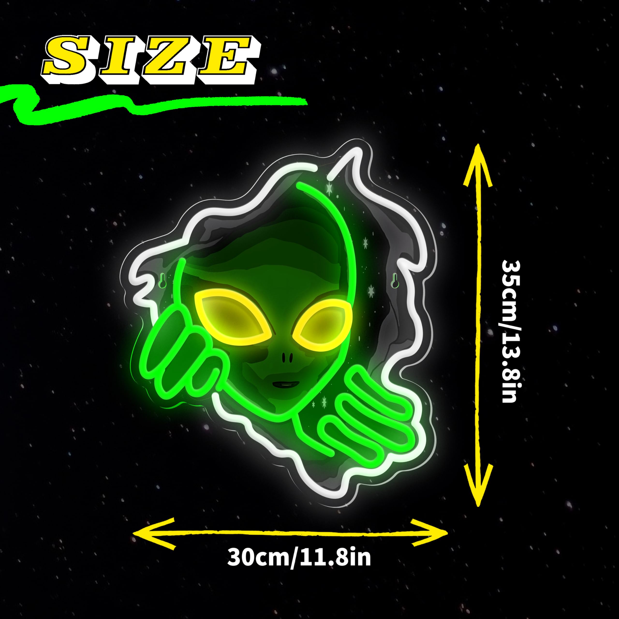 JIARODEY Alien Neon Sign,Dimmable Green Alien Led Neon Lights for Wall Decor Game Room Home Bar Party Bedroom Man Cave Decor,USB Powered Alien Light up Sign Gifts for Kids Teen Boy Room Decor