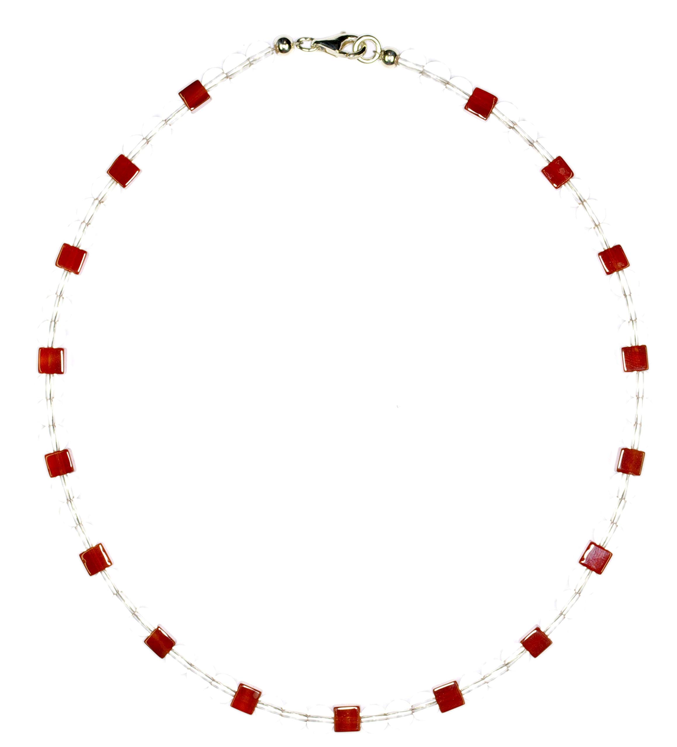 Bergkristall Halskette Kugeln mit Carneol Würfel Verschluss 925er Sterling-Silber
