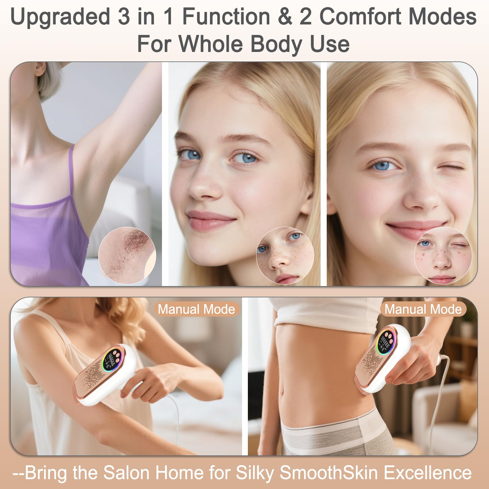 NICEWIN IPL Depilación con función de congelación – Dispositivo IPL sin dolor con 3 modos (HR/SC/RA), 9 niveles de energía, 999.999 pulsos de luz para hombres y mujeres – Ideal para cara, bikini